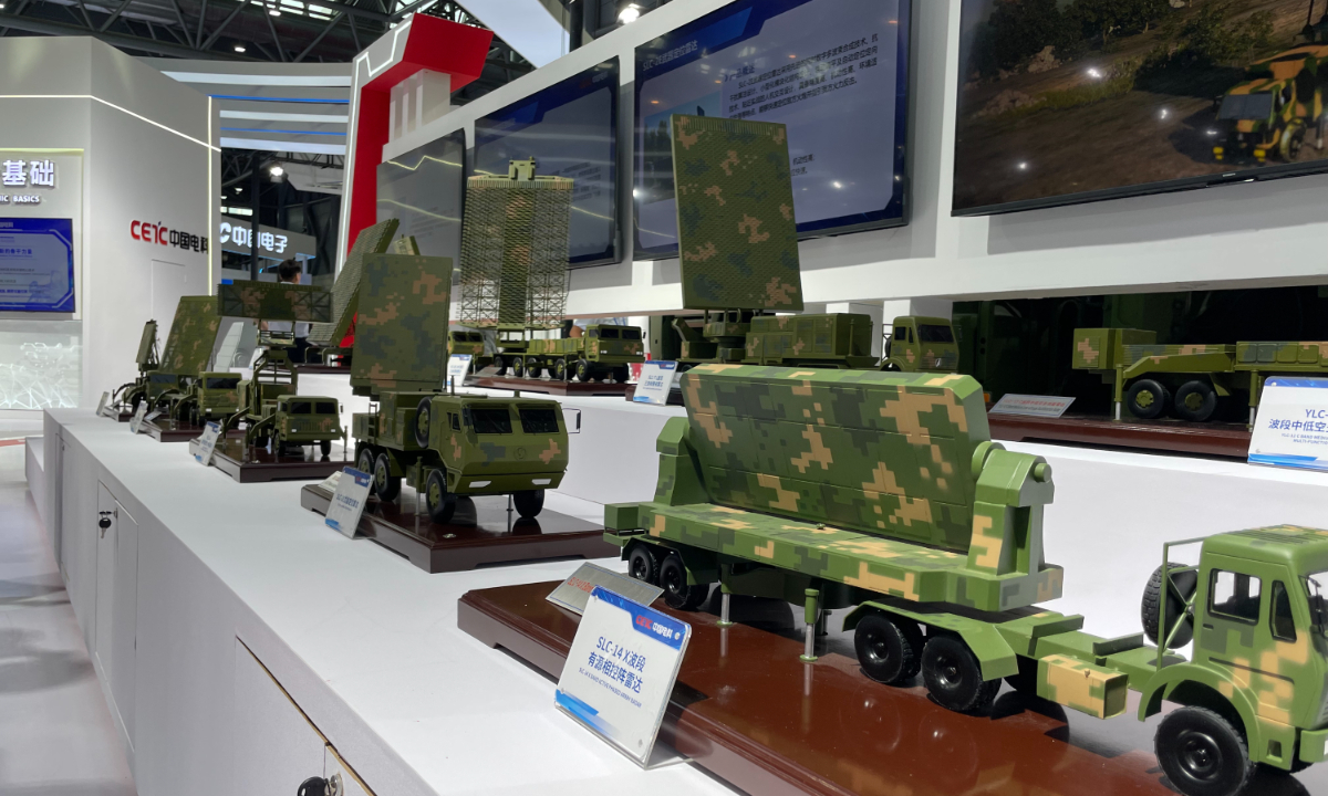 Models of radar systems developed by the state-owned China Electronics Technology Group Corporation (CETC) on display at the 11th World Radio Detection and Ranging Expo (World Radar Expo) on May 17, 2025, in Hefei, East China
