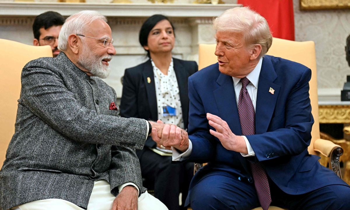 US President Donald Trump and Indian Prime Minister Narendra Modi meet in the Oval Office of the White House in Washington, DC, on February 13, 2025. Photo: VCG