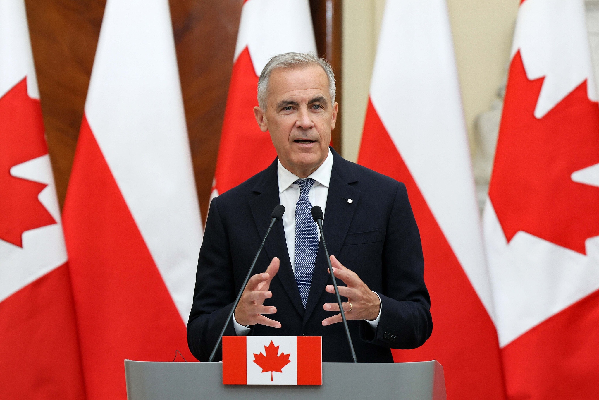 Le Premier ministre canadien Mark Carney assiste à une conférence de presse à Varsovie, en Pologne, le 25 août 2025. /CFP