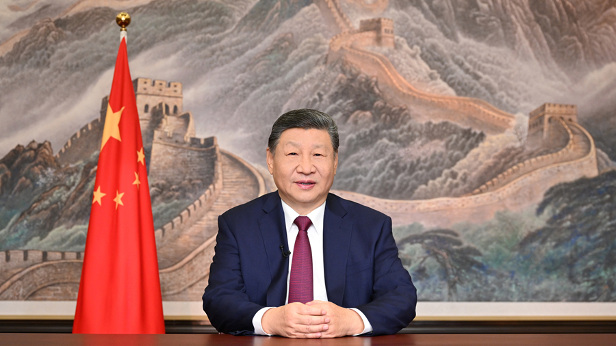 Le président chinois Xi Jinping prononce son message annuel du Nouvel An à Pékin, en Chine. /Xinhua