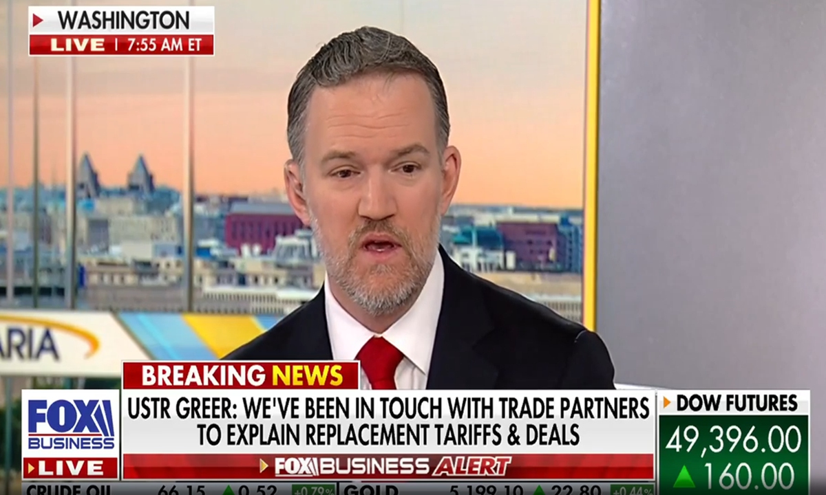US Trade Representative Jamieson Greer speaks at a TV interview on February 25, 2026. Photo: Screenshot from Fox Business Network