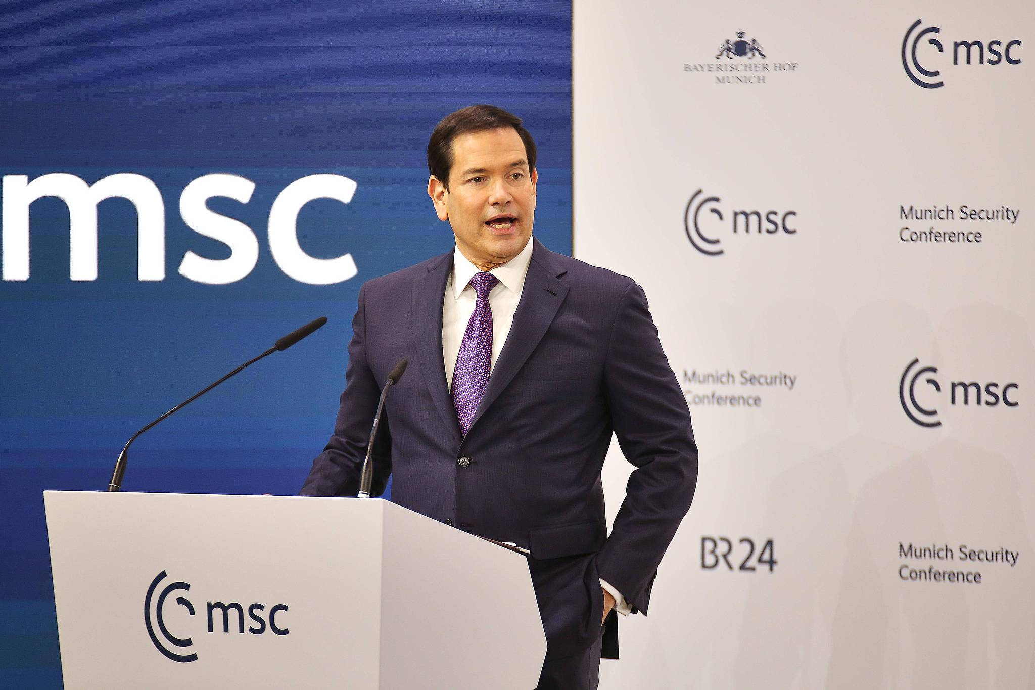 Le secrétaire d'État américain Marco Rubio prononce un discours lors de la Conférence de Munich sur la sécurité, à Munich, en Allemagne, le 14 février 2026. /CFP