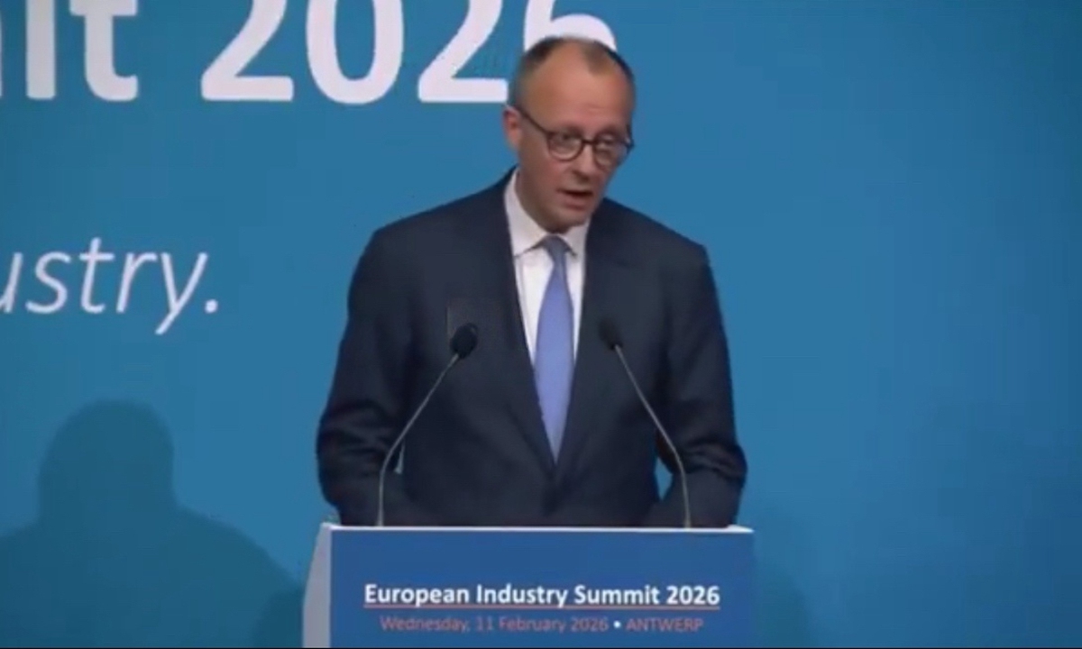 German Chancellor Friedrich Merz speaks at the European Business Summit in Belgium on February 11. Photo: Screenshot from a video of the summit on Youtube