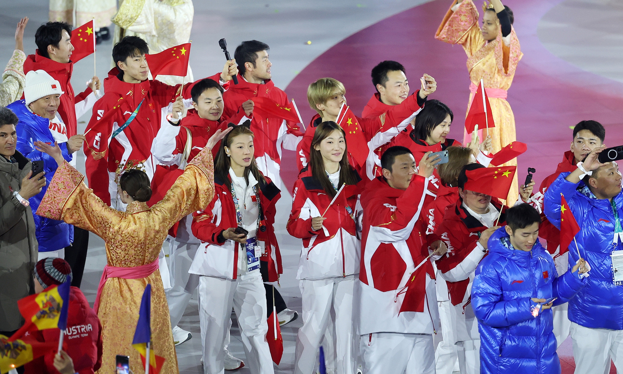 Members of the delegation of China parade during the closing ceremony of the Milan Cortina 2026 Olympic Winter Games at Verona Olympic Arena in Verona, Italy, Feb. 22, 2026. Photo:VCG