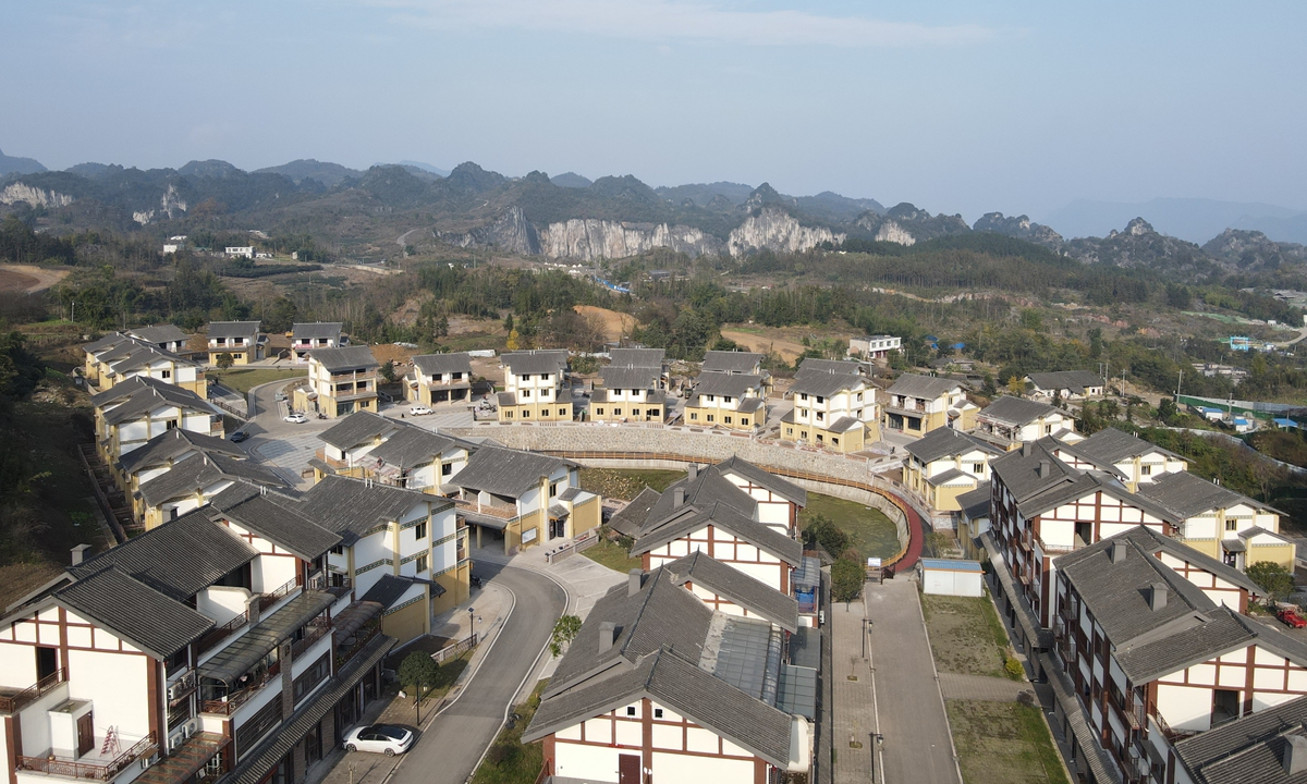Aerial view of the new development sites in Shihai Township, Xingwen County, Yibin City, Sichuan Province. Photo: People