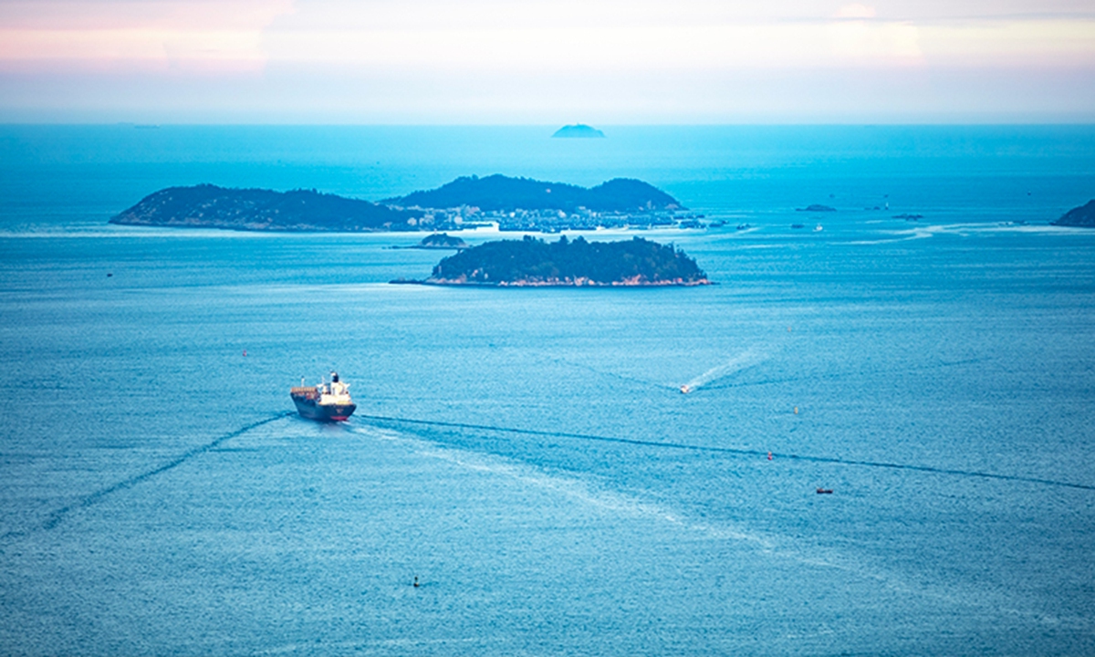 A view of the Taiwan Straits is seen from Xiamen port in East China