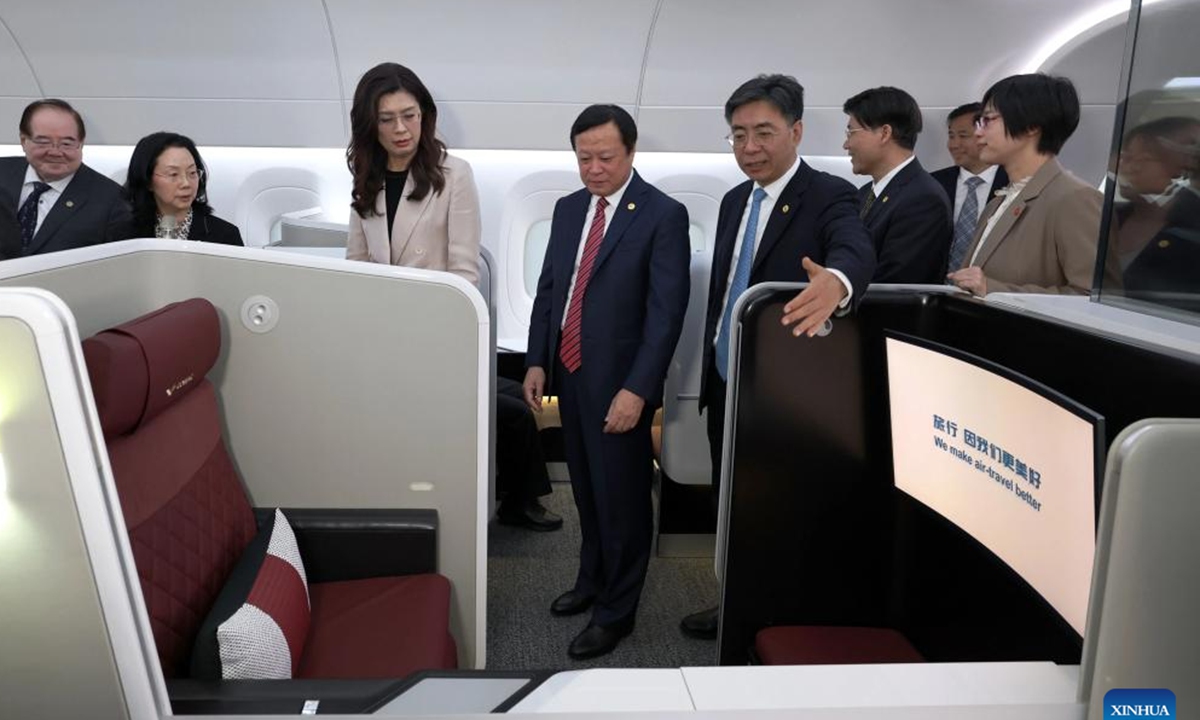 Cheng Li-wun, chairwoman of the Chinese Kuomintang (KMT) party, leads a KMT delegation in a visit to the Commercial Aircraft Corporation of China (COMAC) in Shanghai, east China, April 9, 2026. (Xinhua/Xing Guangli)