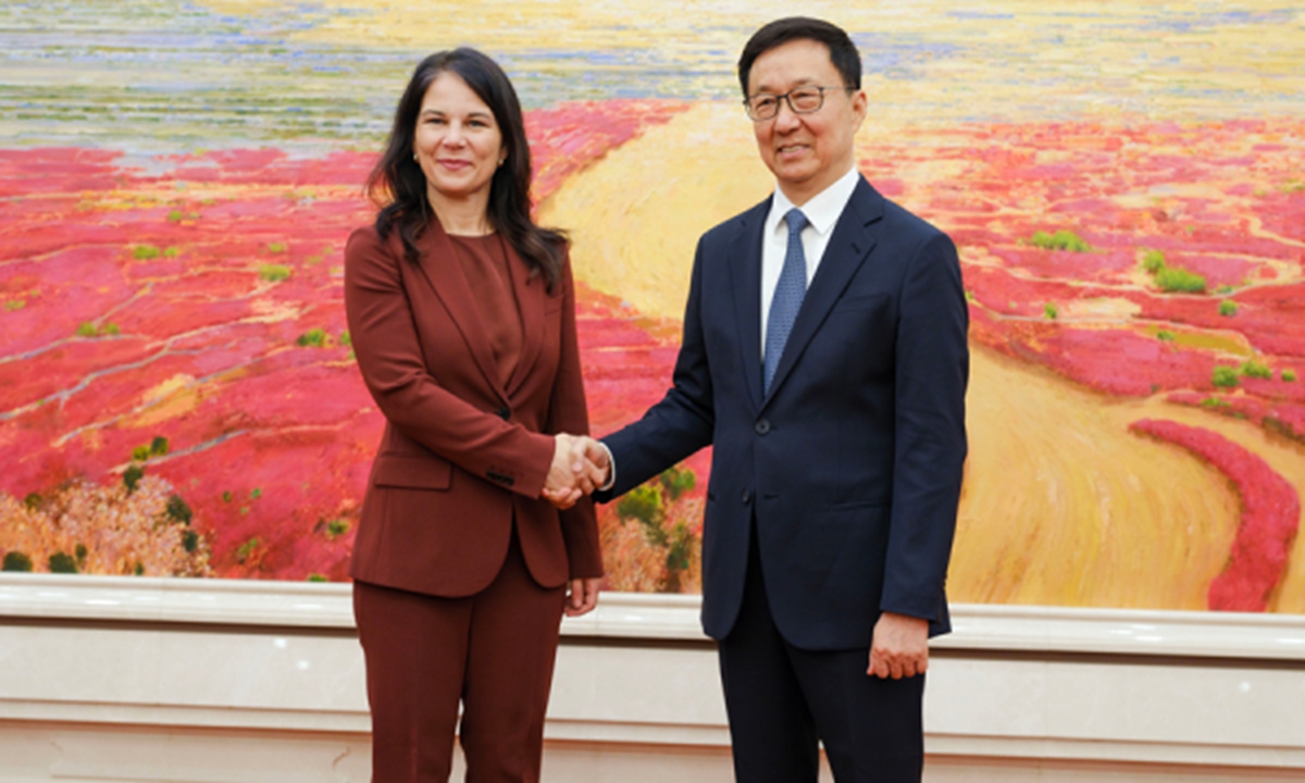 Chinese Vice President Han Zheng meets with President of the 80th Session of the United Nations General Assembly, Annalena Baerbock, on Wednesday in Beijing. Photo: Chinese Foreign Ministry