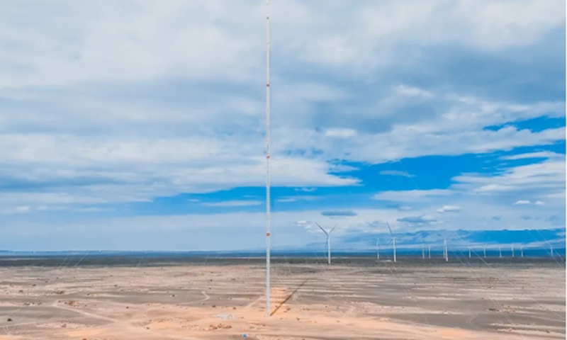 The 360-meter-tall wind measurement tower in Mulei county, Northwest China