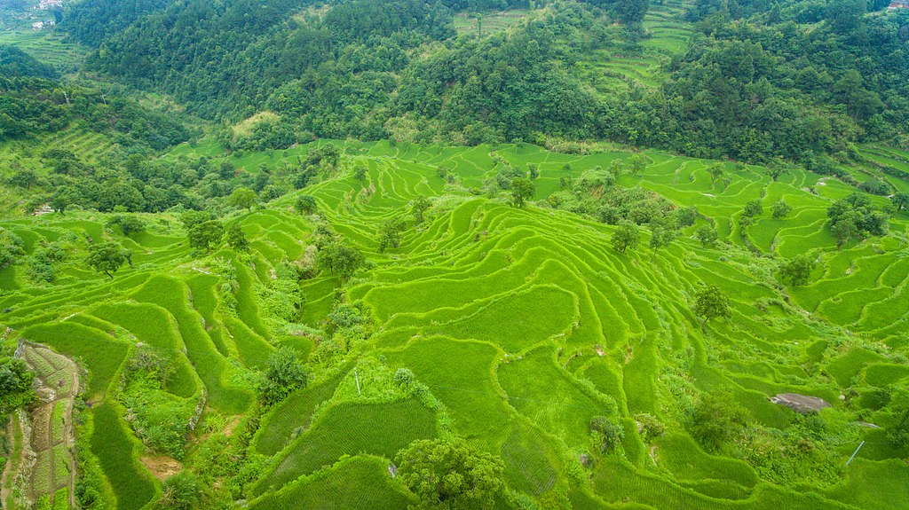 Une vue aérienne du géoparc mondial UNESCO Huanggang Dabieshan à Huanggang, dans la province du Hubei (centre de la Chine). /VCG