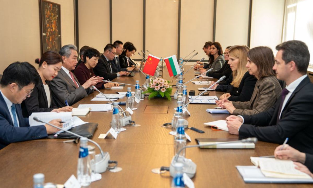 Chinese Foreign Minister Wang Yi, also a member of the Political Bureau of the Communist Party of China Central Committee, holds talks with Bulgarian Foreign Minister Velislava Petrova, in Sofia, Bulgaria, Oct. 19, 2026. (Xinhua/Peng Ziyang)