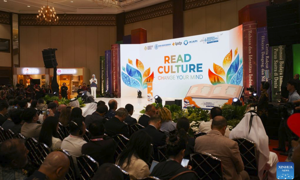 This photo taken on Sept. 30, 2026 shows the opening ceremony of the Indonesia International Book Fair 2026 in Jakarta, Indonesia. (Xinhua/Cheng Yiheng)