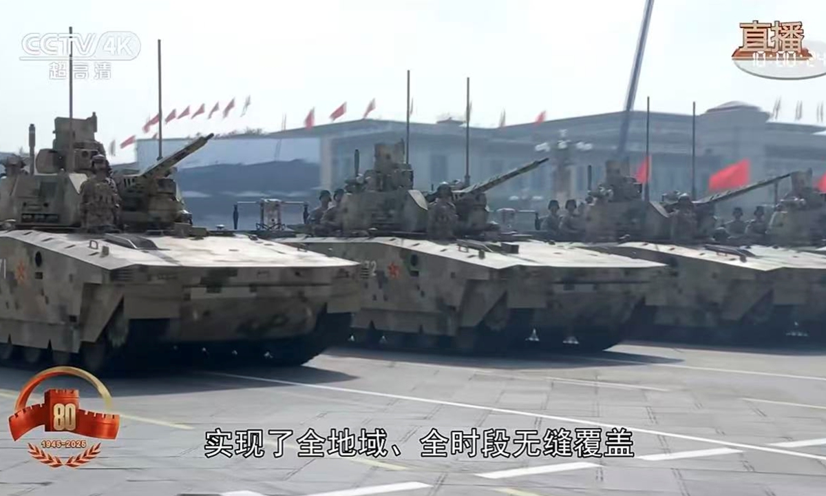 Type 100 support vehicles are reviewed at China