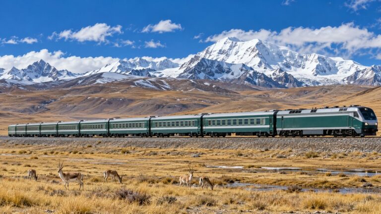 Saviez-vous qu&rsquo;un train de ligne grimpe à plus de 5 000 mètres d&rsquo;altitude en Chine ? Les wagons sont alimentés en oxygène et chaque passager doit signer une fiche médicale avant d’embarquer
